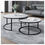 Zestaw okrągłych stolików kawowych 2w1 biały marmur 60 i 80 cm STL14 - obrazek 2