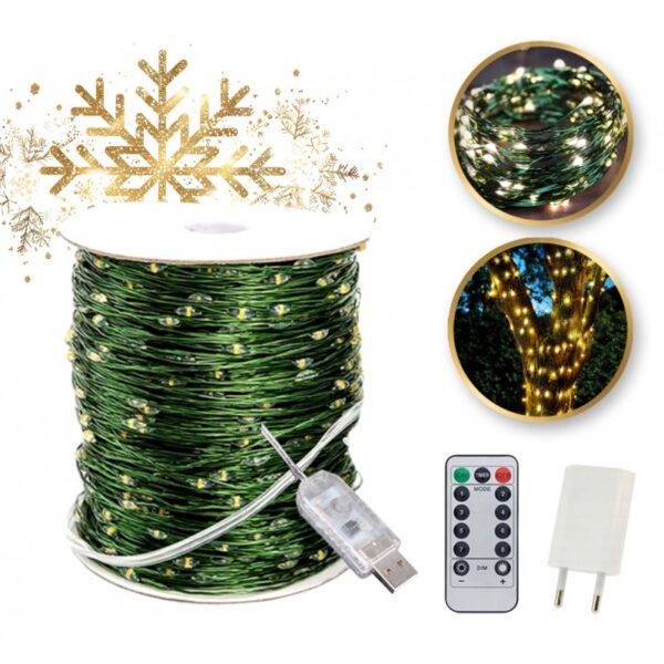Zewnętrzne/ wewnętrzne lampki choinkowe drucik 1000 LED 100m, ciepłe białe LAMP35CB