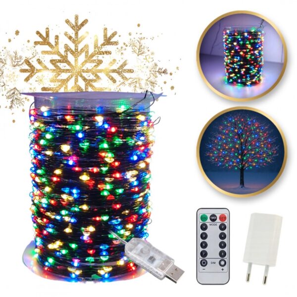 Zewnętrzne/ wewnętrzne lampki choinkowe drucik 1000LED 100m, multikolor LAMP35MULTI