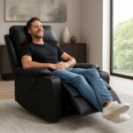 Fotel, sofa rozkładana jednoosobowa VERDI z masażerem, ekoskóra czarna SOF09CZ - obrazek 2