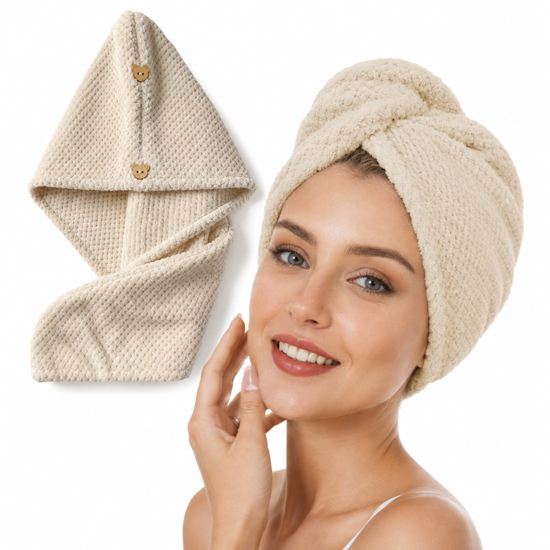recznik-kapturek-turban-do-wlosow-bardzo-chlonny-bezowy-65x25-cm-rec60k Ręcznik, kapturek, turban do włosów, bardzo chłonny, beżowy 65x25 cm REC60K - obrazek 1