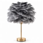 Elegancka lampa nocna stołowa z kloszem z szarych piór ściemniacz 3 kolory świecenia na komode USB OZD13 - obrazek 2