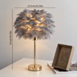 Elegancka lampa nocna stołowa z kloszem z szarych piór ściemniacz 3 kolory świecenia na komode USB OZD13 - obrazek 3