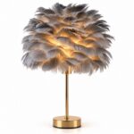 Elegancka lampa nocna stołowa z kloszem z szarych piór ściemniacz 3 kolory świecenia na komode USB OZD13 - obrazek 4