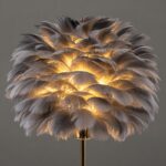 Elegancka lampa nocna stołowa z kloszem z szarych piór ściemniacz 3 kolory świecenia na komode USB OZD13 - obrazek 5