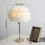 Elegancka lampa nocna stołowa z kloszem z białych piór ściemniacz 3 kolory świecenia USB OZD12 - obrazek 3