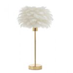 Elegancka lampa nocna stołowa z kloszem z białych piór ściemniacz 3 kolory świecenia USB OZD12 - obrazek 5