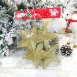 Komplet zawieszek choinkowych, GWIAZDKI brokatowe 4 sztuki 7cm złote BSN54 - obrazek 2