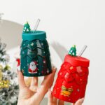 KUBEK ŚWIĄTECZNY - zestaw z silikonową pokrywką i rurką 400ml, czerwony KB06CZE - obrazek 5