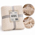 Mięciutki koc pluszowy z tłoczeniem 3D WARKOCZ 180x200 cm kremowy KOC25K