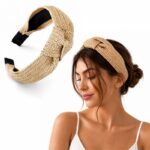 Opaska do włosów, turban BOHO wiklinowa pleciona, kremowa, brązowa O286BR