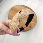 Opaska do włosów, turban BOHO wiklinowa pleciona, kremowa, brązowa O286BR - obrazek 4