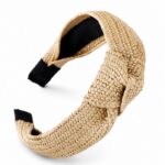 Opaska do włosów, turban BOHO wiklinowa pleciona, kremowa, brązowa O286BR - obrazek 5