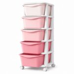 Plastikowy regał na kółkach szafka szuflady szafa 97x38x37cm OMBRE różowy PO24 - obrazek 4