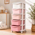 Plastikowy regał na kółkach szafka szuflady szafa 97x38x37cm OMBRE różowy PO24 - obrazek 5