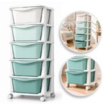 Plastikowy regał na kółkach szafka szuflady szafa 97x38x37cm OMBRE zielony PO25