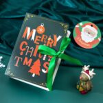 Pudełko PREZENTOWE ozdobne zielone, MERRY CHRISTMAS z kokardą 13x9x4,5 cm OPO34 - obrazek 2