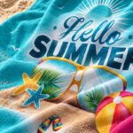 Ręcznik plażowy, na basen turkusowy HELLO SUMMER 150x70 REC54WZ5 - obrazek 3