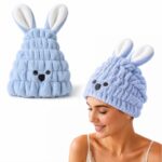 Ręcznik turban do włosów, szybkoschnący - niebieski króliczek REC55WZ2