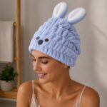 Ręcznik turban do włosów, szybkoschnący - niebieski króliczek REC55WZ2 - obrazek 4
