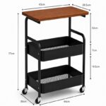 Regał, szafka mobilna na kółkach, stolik 3 poziomy, czarny metalowy, blat MDF SZ55 - obrazek 2