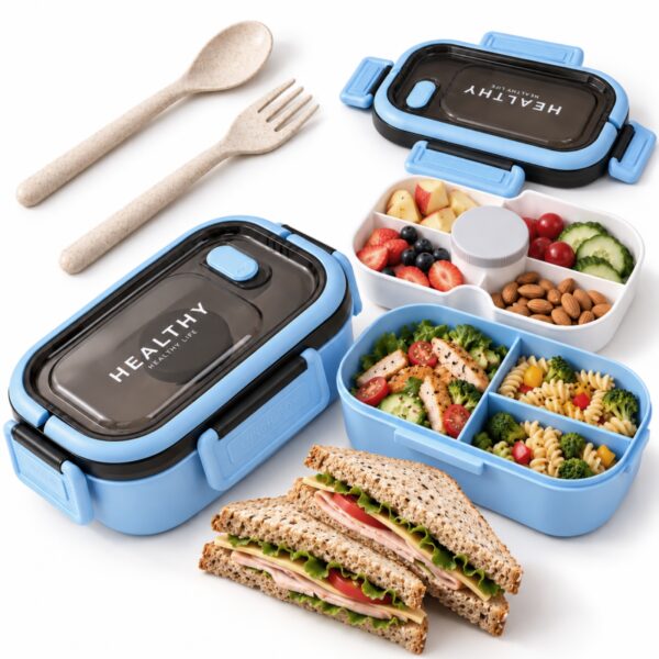 Śniadaniówka LUNCH BOX ze sztućcami 21 x 14,5 x 8cm niebieski PJM51