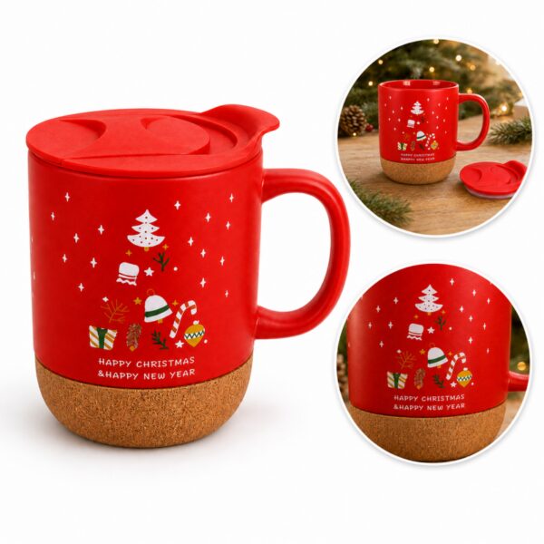 Świąteczny Kubek ceramiczny z korkiem 380 ml z przykrywką + pudełko KB32
