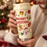 Świąteczny kubek termiczny 520ml z uchwytem i ustnikiem, MERRY CHRISTMAS CUP34 - obrazek 2