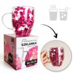 Szklanka termiczna z kwiatami w środku 300ml 1szt, pełna hortensji, burgund bordo SZK218