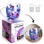 Szklanka termiczna z kwiatami w środku 300ml 1szt, pełna hortensji, niebieski bordo SZK214