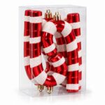 Zestaw 4 ozdób choinkowych XL, bombek czerwono-białych– laski lizaki 7 x 14 cm BSN73 - obrazek 4
