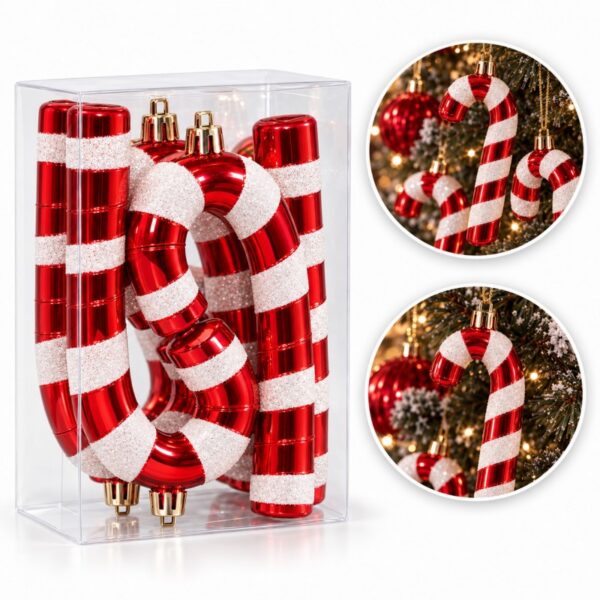 Zestaw 4 ozdób choinkowych XL, bombek czerwono-białych– laski lizaki 7 x 14 cm BSN73
